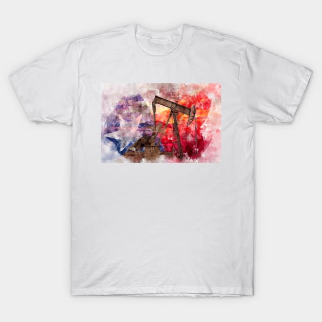 Texan Pumpjack with Texas Flag watercolor T-Shirt by SPJE Illustration Photography